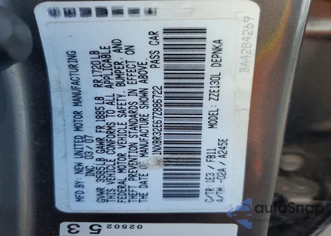 2007 Toyota Corolla Le из США, поврежденный, VIN 1NXBR32E67Z886722